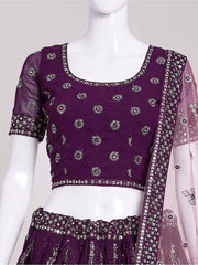 Fascinating Purple Sequins Georgette Reception Wear Lehenga Choli