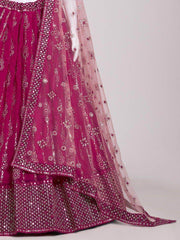 Glamorous Rani Pink Mirror Work Georgette Wedding Lehenga Choli