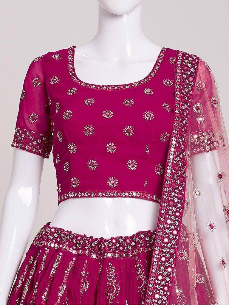 Glamorous Rani Pink Mirror Work Georgette Wedding Lehenga Choli