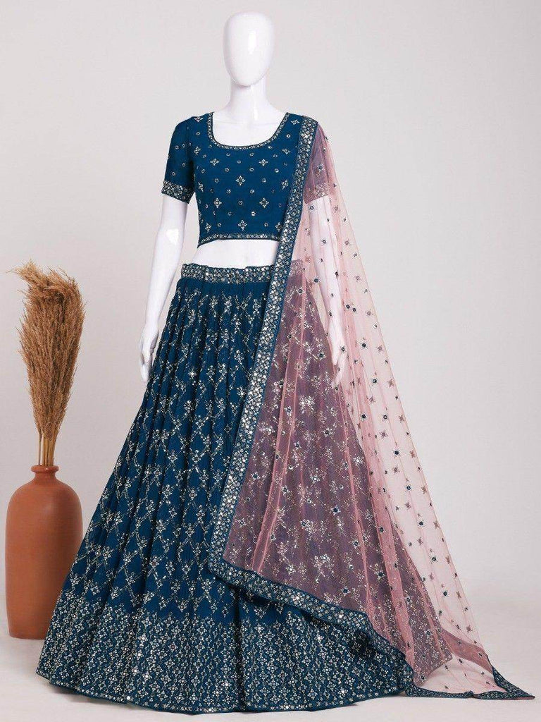 Fascinating Blue Sequins Georgette Reception Wear Lehenga Choli