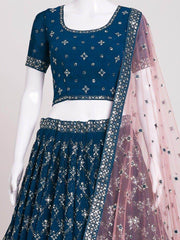Fascinating Blue Sequins Georgette Reception Wear Lehenga Choli