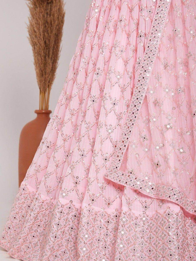 Alluring Baby Pink Sequins Georgette Engagement Wear Lehenga Choli
