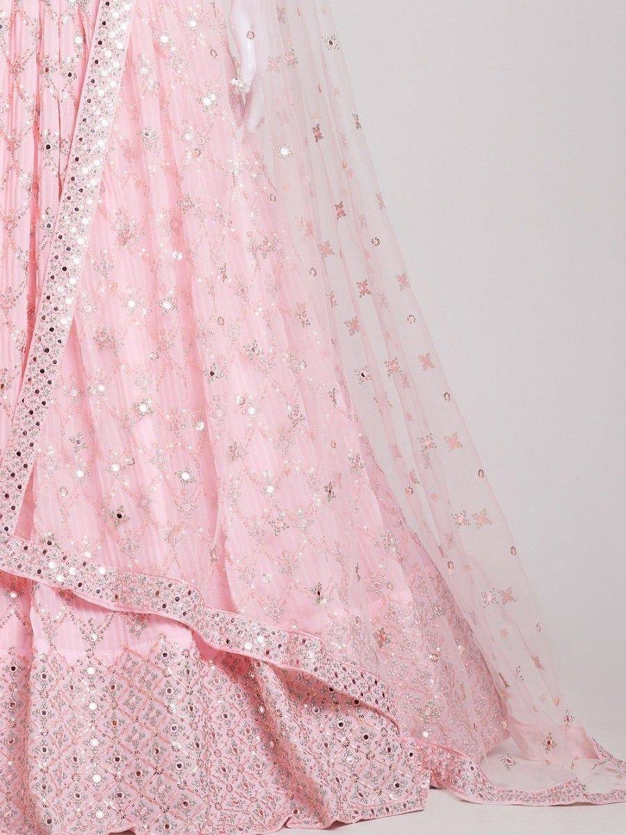 Pink designer lehenga choli with sequin and mirror work, ethnic wear for weddings