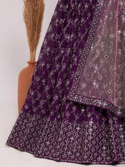 Attractive Purple Sequins Georgette Function Wear Lehenga Choli