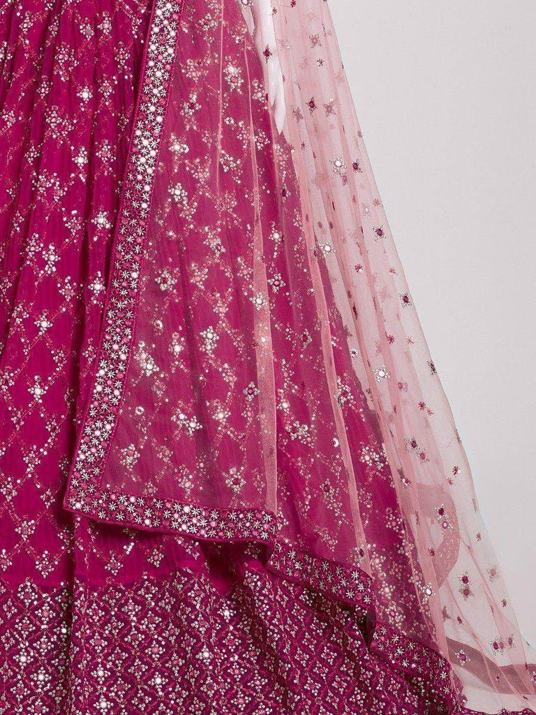 Stunning Rani Pink Sequins Georgette Wedding Wear Lehenga Choli