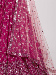 Stunning Rani Pink Sequins Georgette Wedding Wear Lehenga Choli