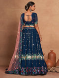 Attractive Blue Embroidered Georgette Function Wear Lehenga Choli