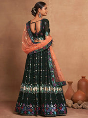 Charming Green Sequins Georgette Mehendi Wear Lehenga Choli
