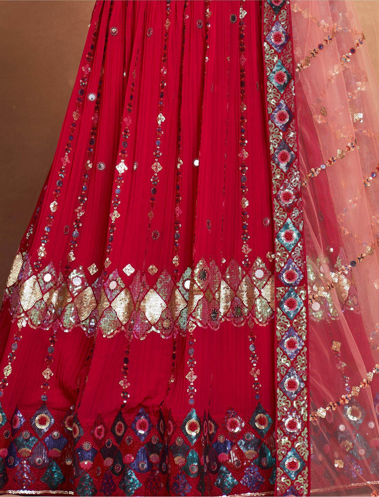 Alluring Rani Pink Sequins Georgette Wedding Wear Lehenga Choli