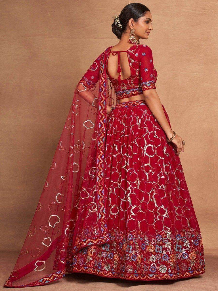Bewitching Red Sequins Georgette Wedding Wear Lehenga Choli