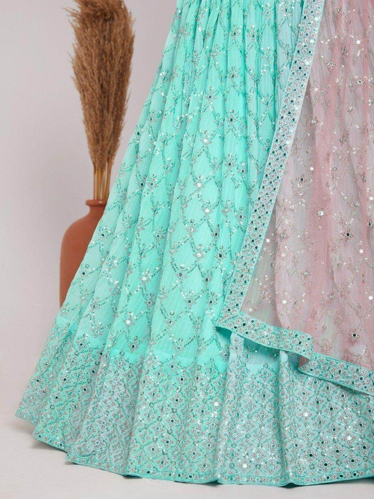Gorgeous Turquoise Sequins Georgette Sangeet Wear Lehenga Choli