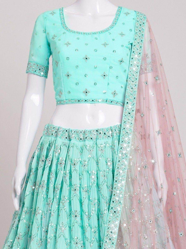 Gorgeous Turquoise Sequins Georgette Sangeet Wear Lehenga Choli