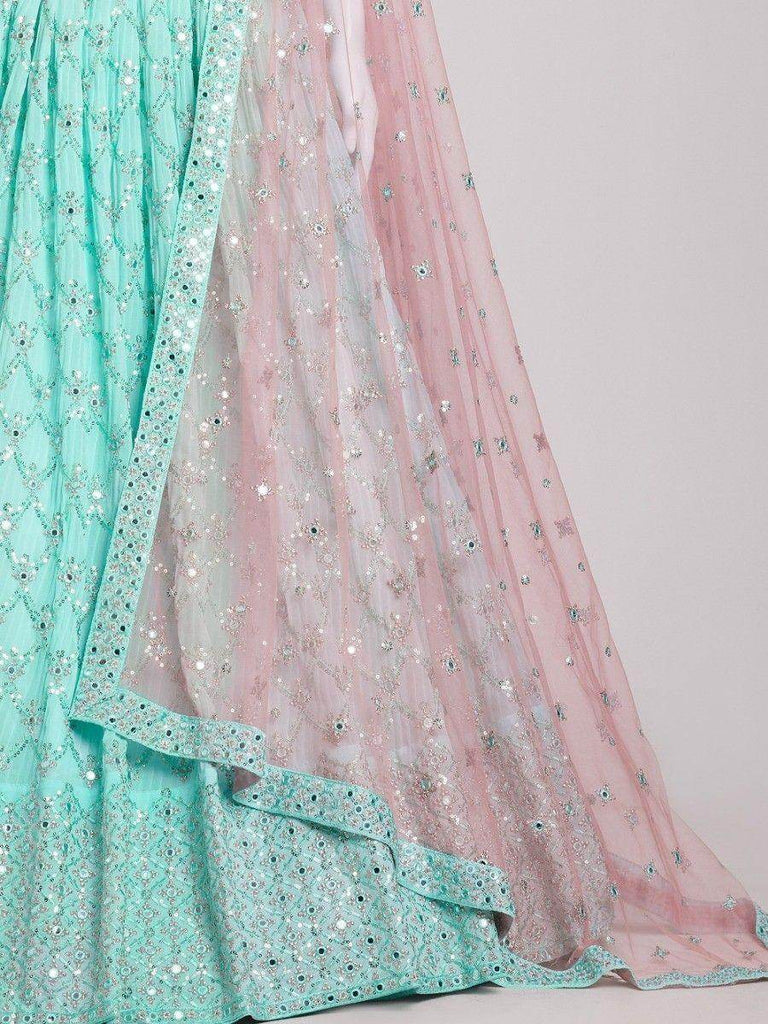 Gorgeous Turquoise Sequins Georgette Sangeet Wear Lehenga Choli