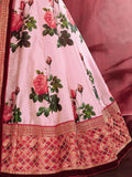 Rose Pink Floral Print Banglori  Silk Bridal Lehenga With Pink Choli And Turquoise Dupatta
