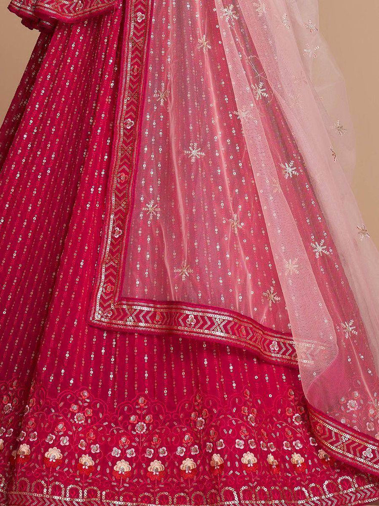 Wondrous Rose Pink Sequined Georgette Bridesmaid Lehenga Choli
