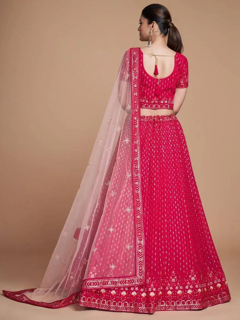 Wondrous Rose Pink Sequined Georgette Bridesmaid Lehenga Choli