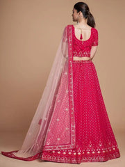 Wondrous Rose Pink Sequined Georgette Bridesmaid Lehenga Choli