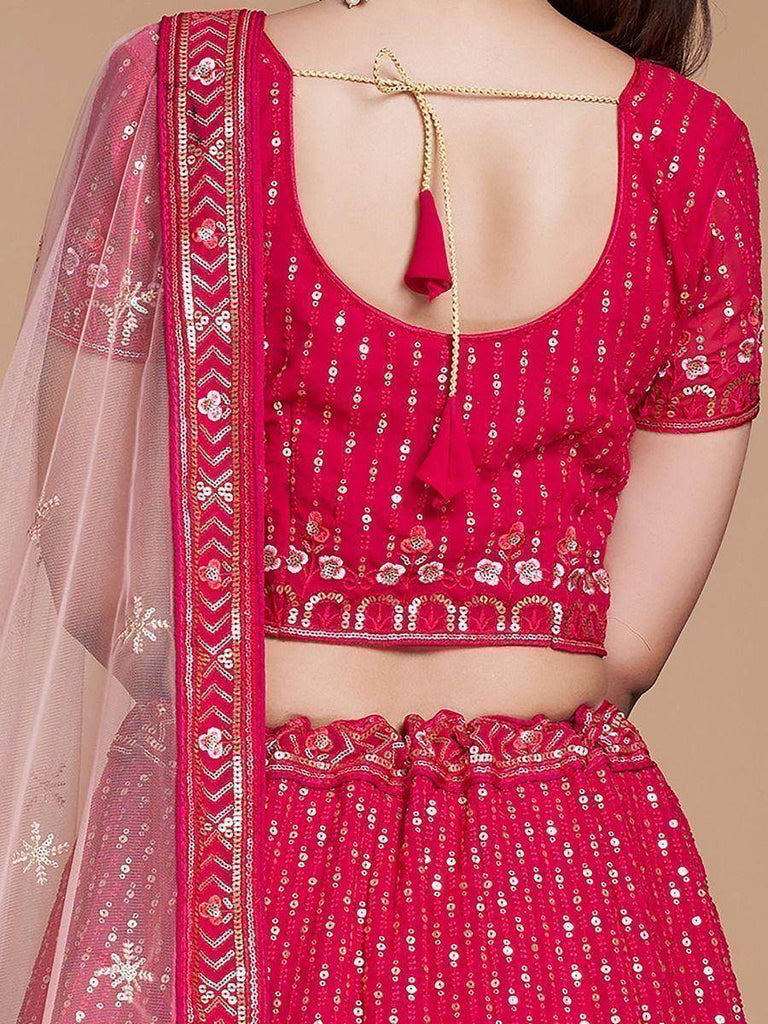 Wondrous Rose Pink Sequined Georgette Bridesmaid Lehenga Choli