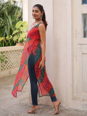 Tantalizing Multi-Color Georgette Bandhani Printed Festival Wear Kurti