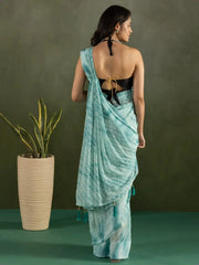 Royal Sky Blue Printed Chiffon Ready To Wear Saree - Ethnic Plus In