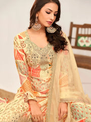 Precious Cream Color Embroidered Chinon Event Wear Palazzo Suit