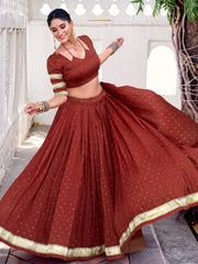 Alluring Rust Orange Lace Work Chanderi Traditional Lehenga Choli