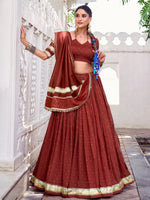 Alluring Rust Orange Lace Work Chanderi Traditional Lehenga Choli