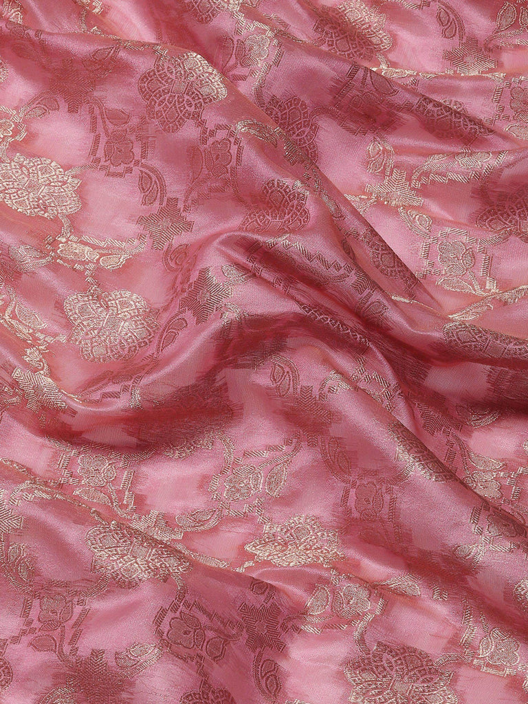 Beautiful Dusty Pink Zari Woven Organza Wedding Wear Saree With Blouse