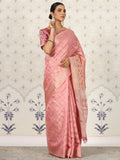 Beautiful Dusty Pink Zari Woven Organza Wedding Wear Saree With Blouse