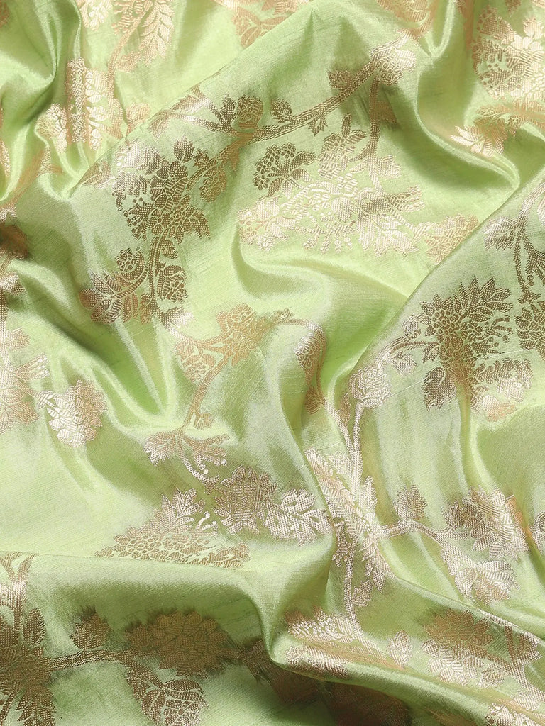 Pretty Light Green Zari Woven Silk Blend Party Wear Saree With Blouse