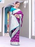Stunning Purple Zari Weaving Banarasi Silk Festival Wear Saree