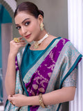 Stunning Purple Zari Weaving Banarasi Silk Festival Wear Saree