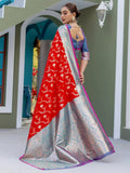 Dazzling Red Zari Weaving Banarasi Silk Wedding Saree With Blouse