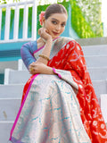 Dazzling Red Zari Weaving Banarasi Silk Wedding Saree With Blouse