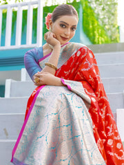 Dazzling Red Zari Weaving Banarasi Silk Wedding Saree With Blouse