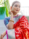 Dazzling Red Zari Weaving Banarasi Silk Wedding Saree With Blouse