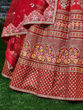 Sabyasachi Red Embroidered Art Silk Bridal Lehenga Choli