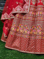 Sabyasachi Red Embroidered Art Silk Bridal Lehenga Choli
