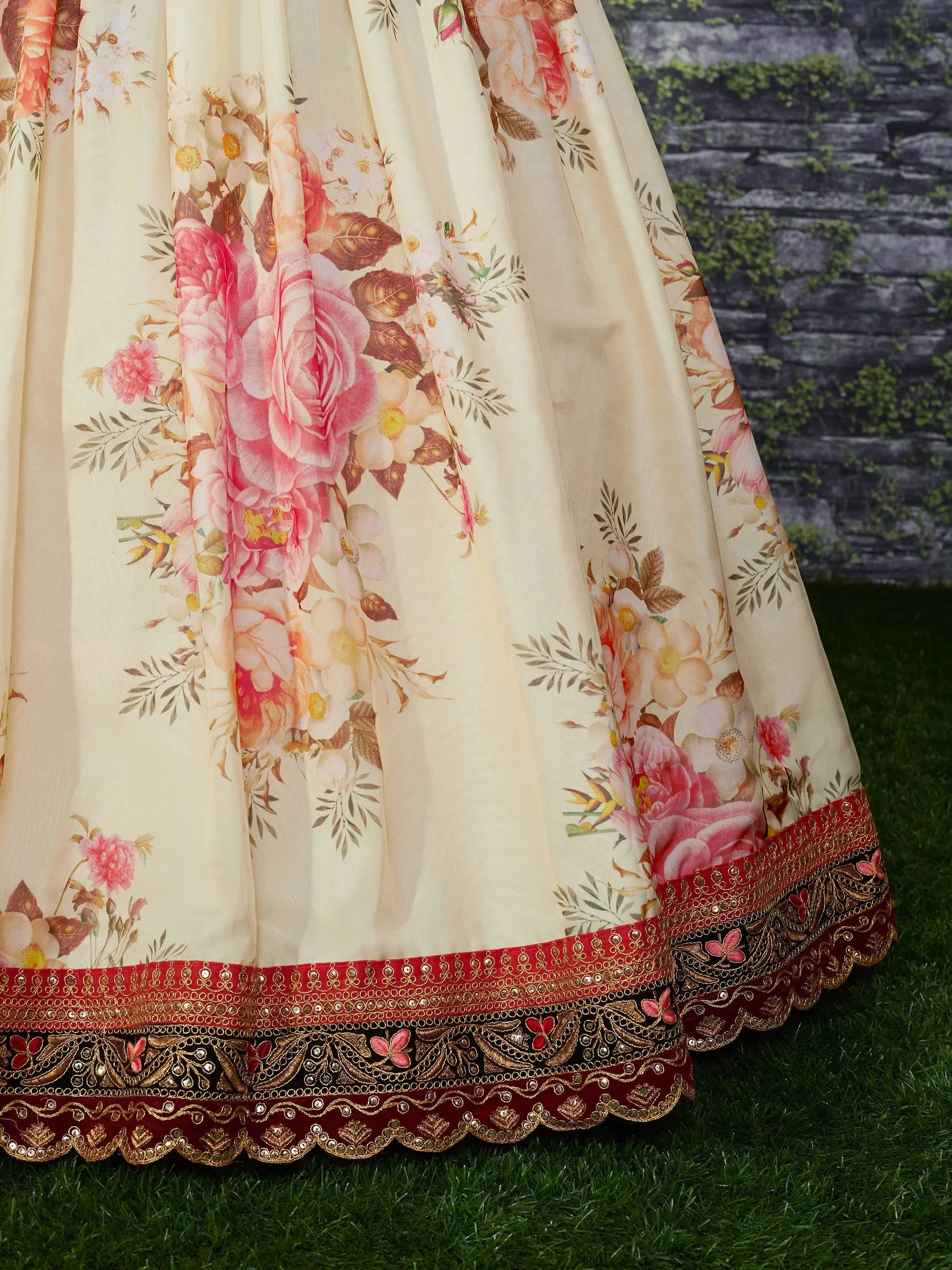 Sabyasachi Off White Floral Printed Organza Bridal Lehenga Choli