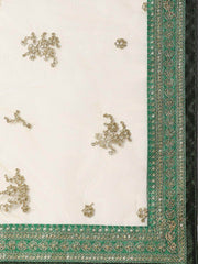Cream-Coloured & Beige Embroidered Semi-Stitched Myntra Lehenga & Unstitched Blouse with Dupatta