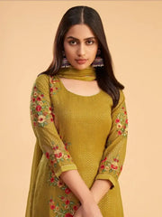 Impressive Yellow Floral Embroidered Georgette Festive Wear Salwar Kameez