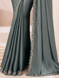 Bewitching Grey Color Heavy Embroidered Georgette Function Wear Saree