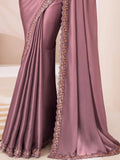 Awesome Dusty Rose Pink Embroidered Georgette Wedding Wear Saree