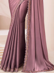 Awesome Dusty Rose Pink Embroidered Georgette Wedding Wear Saree