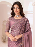 Awesome Dusty Rose Pink Embroidered Georgette Wedding Wear Saree