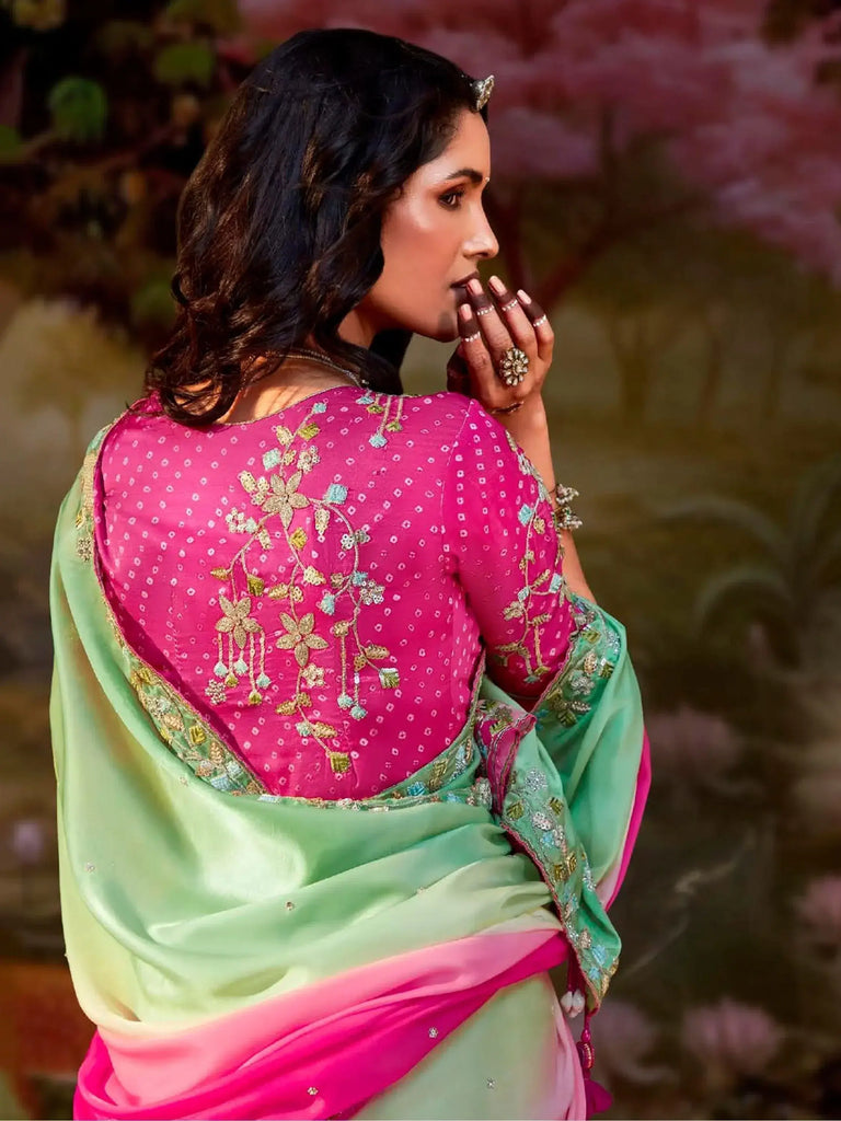 Attractive Multi Color Sequins Organza Festival Wear Saree With Blouse