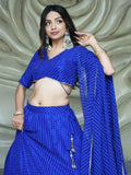 Ravishing Blue Laheriya Printed Georgette Wedding Lehenga Choli