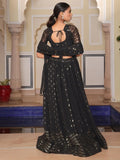Shimmering Black Georgette Embroidered Lehenga Choli With Dupatta - Ethnic Plus In