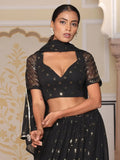 Shimmering Black Georgette Embroidered Lehenga Choli With Dupatta - Ethnic Plus In