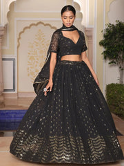 Shimmering Black Georgette Embroidered Lehenga Choli With Dupatta - Ethnic Plus In